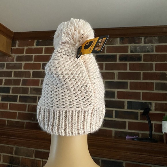 Carhartt Rib Knit Sherpa Lined  Pom Pom Beanie Hat Pink Salt One Size New - Picture 10 of 16